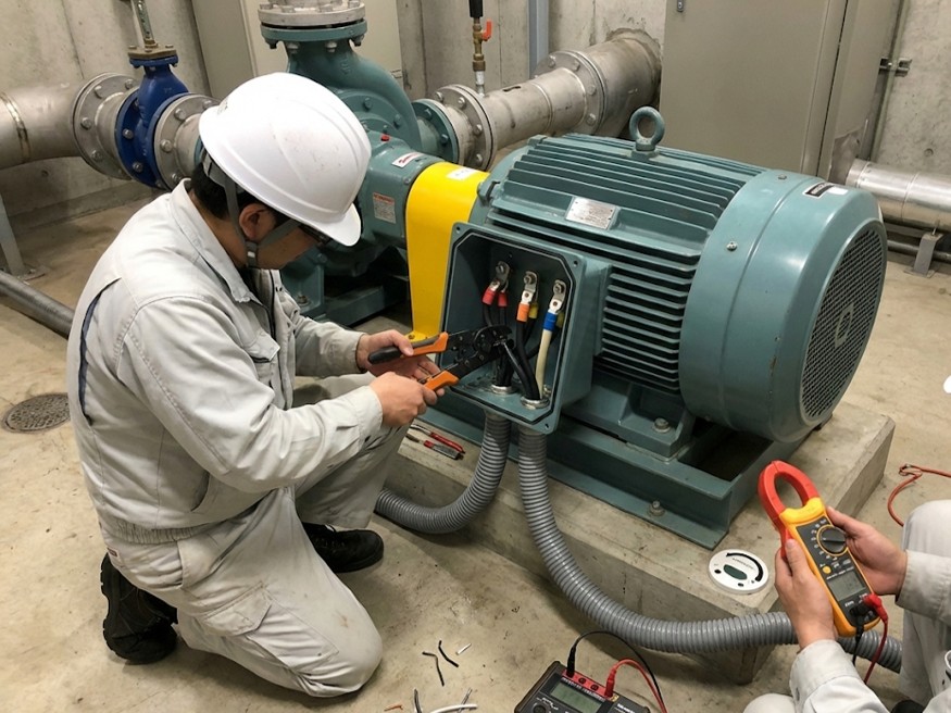 ポンプ・ファン類の２次側配線・結線工事